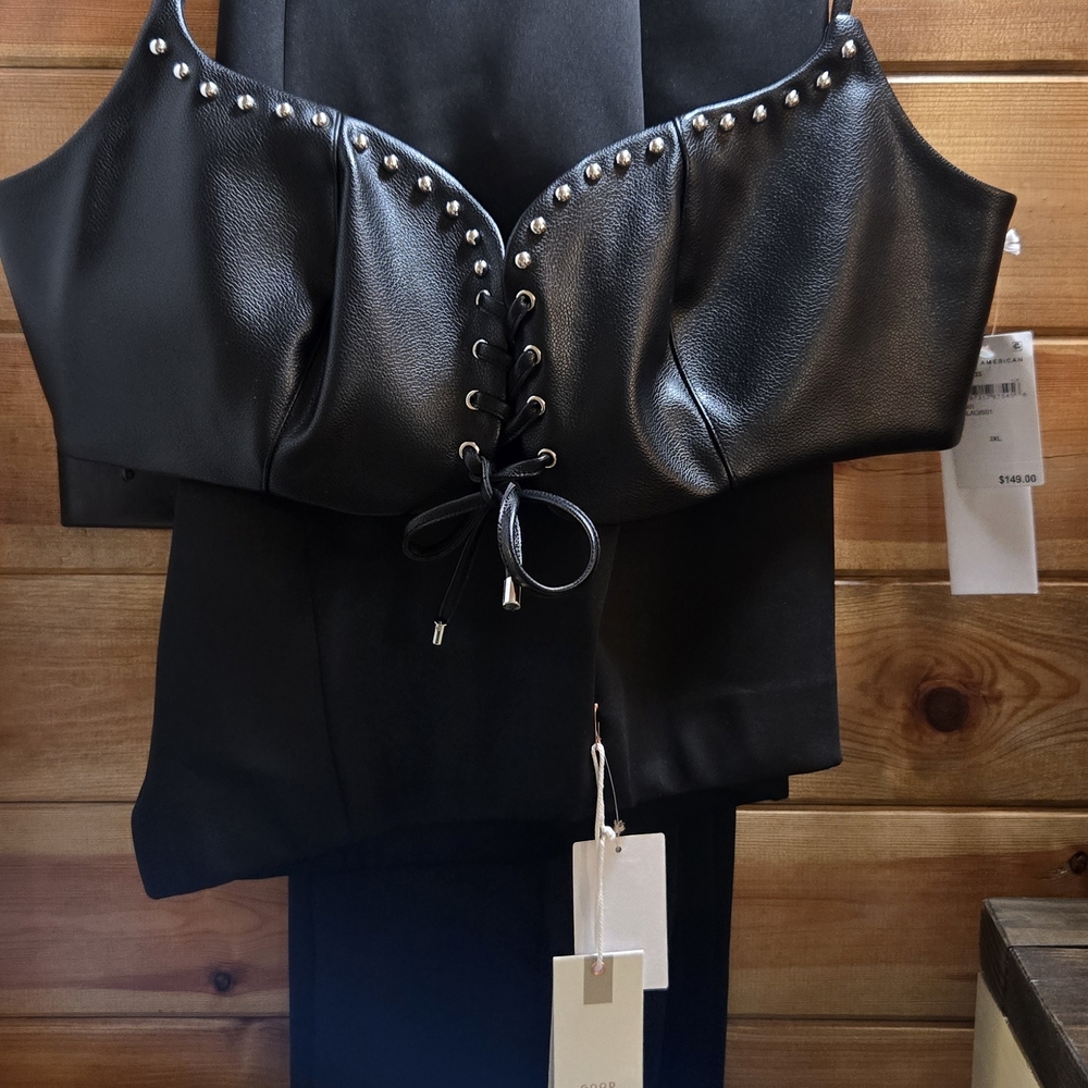 NWT Good American Black Studded Corset Top And Pants 3X